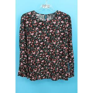 ULLA POPKEN PLUS SIZE 20/22 BLACK FLORAL PRINT BLOUSE WITH BELL SLEEVE WRIST